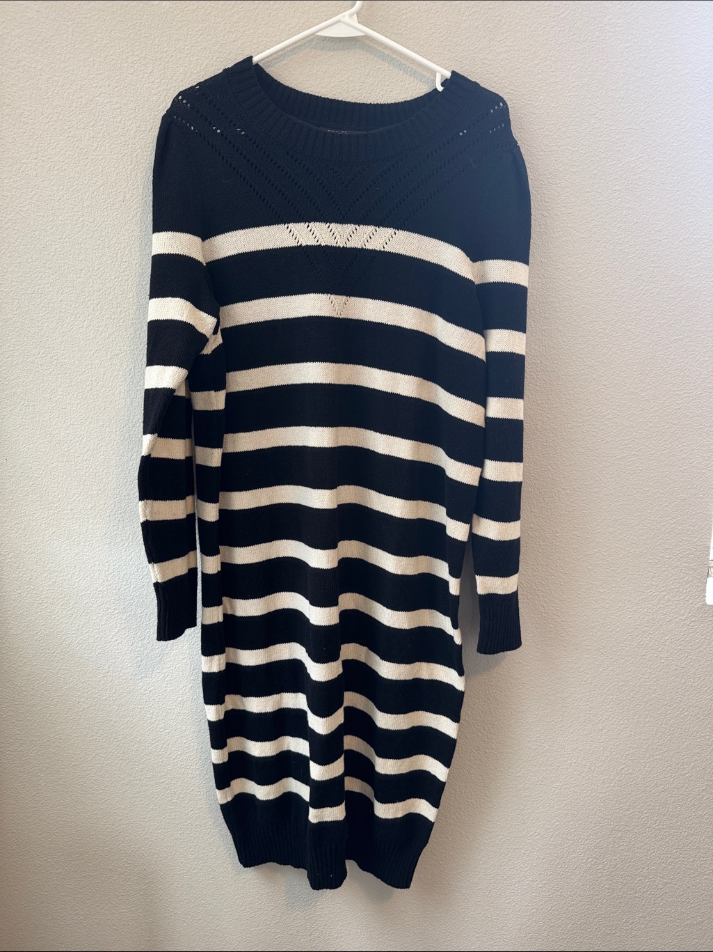 Lane Bryant Black And White Striped Long-Sleeve Sweater Dress